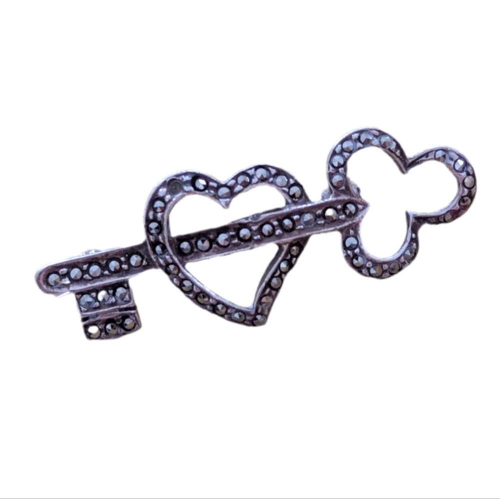 Heart & Key Sterling Silver Brooch